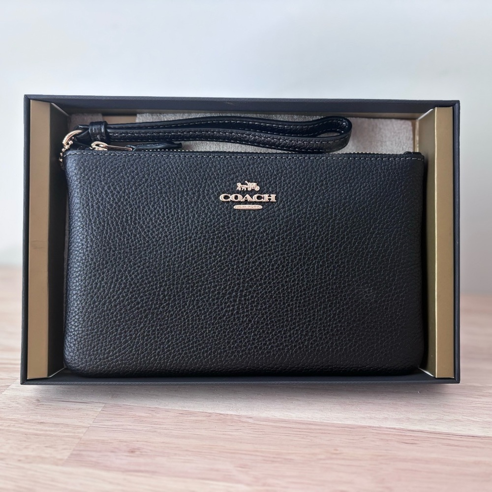 NEW IN BOX Coach Black Leather Wristlet